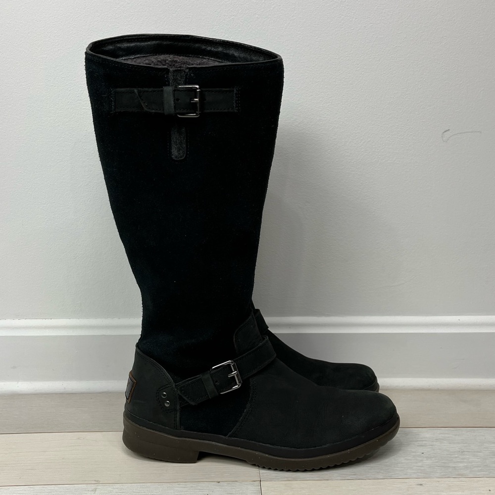 UGG Women’s Thomsen Waterproof Black Suede Leather Tall Boots Size 8